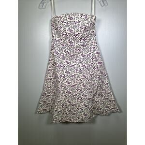 VTG Gap Mini Dress 4 Strapless A-Line‎ Tan Purple Floral Y2K Classic Preppy